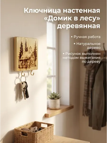 Ключница настенная "Домик в лесу" деревянная