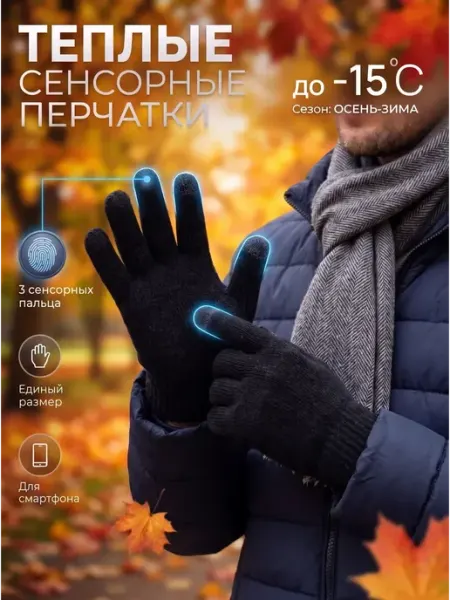Перчатки осенние теплые черные сенсорные AVAREL