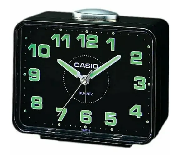 Будильник Casio TQ-218-1D, кварцевый, с функцией snooze, пластик, арабские цифры, черный