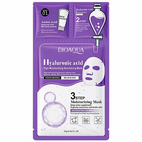 HYALURONIC Acid Mask, BIOAQUA (гиалурон Трёхступенчатый комплекс, тканевая маска для лица), 25 мл.