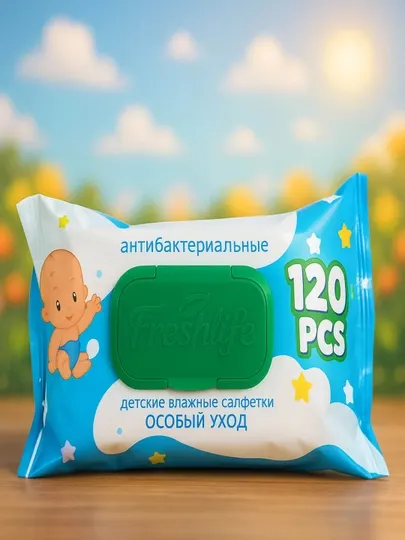 Влажные салфетки для детей Freshlife Kids Blue, гипоаллергенные 120 штук