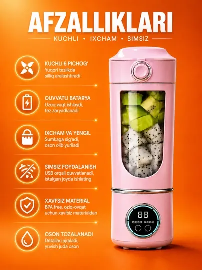 Блендер портативный FreshMix Mini USB для смузи, коктейлей и свежих соков