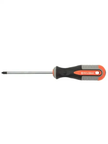 Отвертка стержневая крестовая ROUND GRIP, PH1x100 мм OMBRA