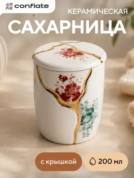 Сахарница с крышкой кинцуги керамика 200 мл Conflate