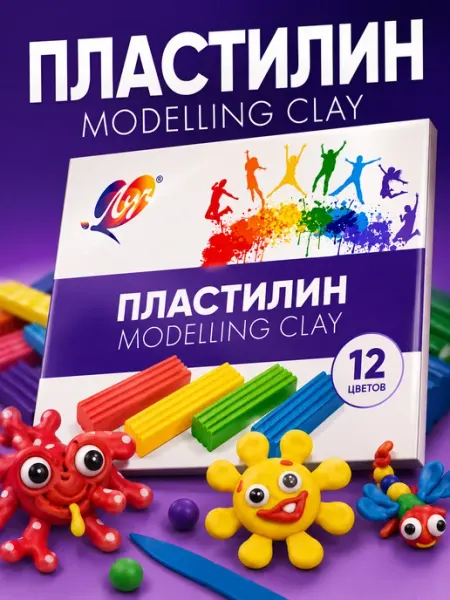 Пластилин 12 цветов — для лепки и творчества