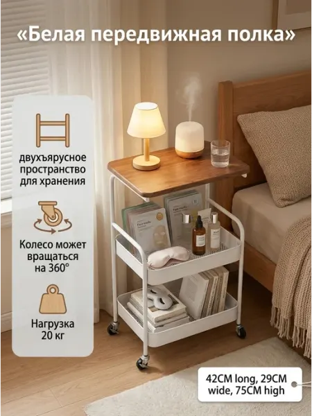 Стеллаж напольный передвижной этажерка столик в гостиную Alpha