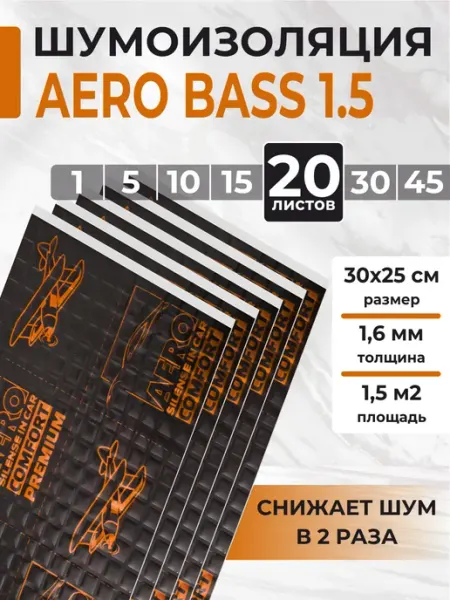 Виброизоляция шумоизоляция для авто AERO 1.5 - 20листов AERO BASS
