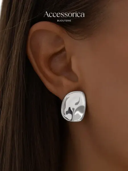 Серьги гвоздики крупные зеркальные бижутерия Accessorica Аксессорика