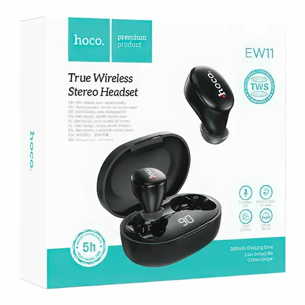 TWS гарнитура HOCO EW11 Melody BT 5.1, внутриканальная, LED дисплей (черный)