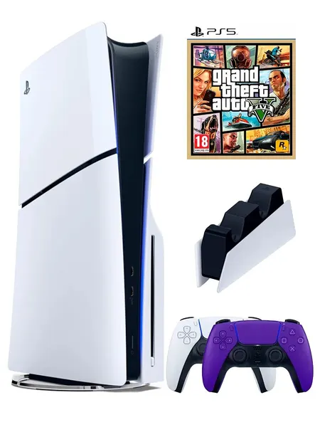 PS5 (ПС5) Игровая приставка Sony PlayStation 5 Slim + 2-й геймпад(розовый) + зарядное+ игра GTA5