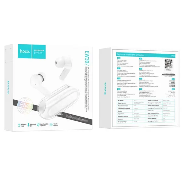 Наушники беспроводные TWS HOCO EW39 Bright, bluetooth V5.3, ENC (Белый)