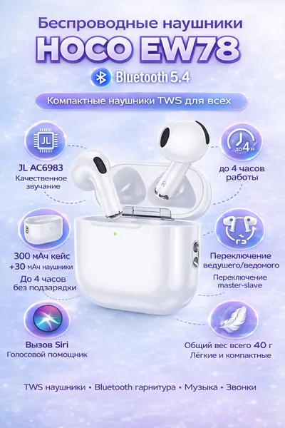 Hoco Беспроводные наушники Hoco EW78 True Wireless Stereo белые