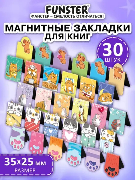 FUNSTER Закладки для книг и учебников магнитные в школу набор 30 шт