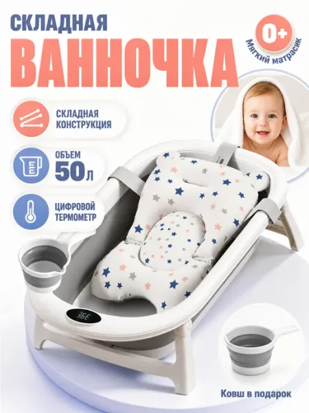 Ванночка детская складная 50 литров с матрасом CANDY BABY