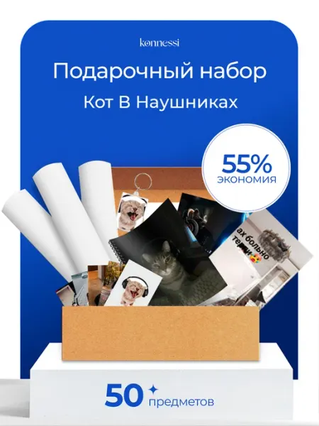 Подарочный бокс Кот в наушниках. 50 предметов KONNESSI