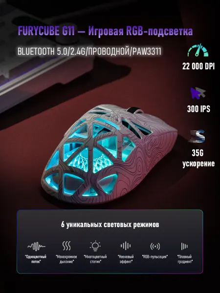 FURYCUBE G11 Компьютерная мышь беспроводная игровая с подсветкой