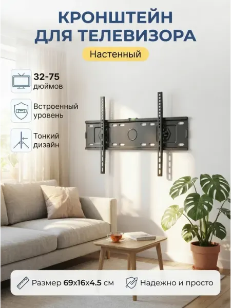 Плоский кронштейн для телевизора 32-75" на стену Harper