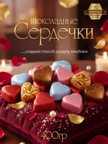 Конфеты шоколадные Сердечки с ореховым кремом 400гр Компания ШоколаД