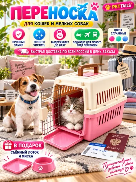 Переноска для кошек и собак пластиковая PetTails