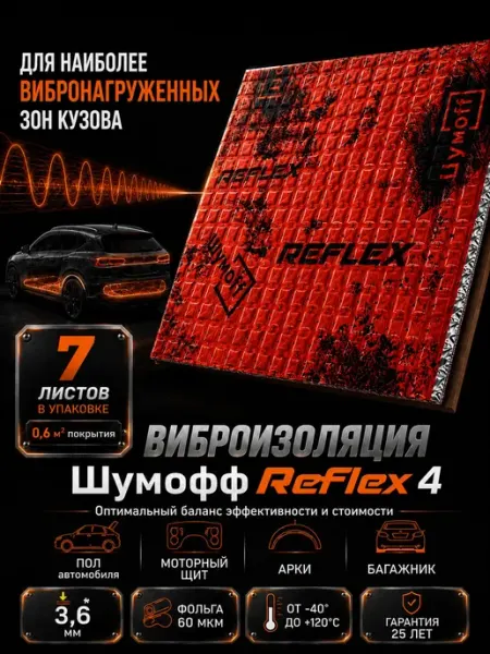 Виброизоляция для автомобиля Шумофф Reflex 4 (7 листов 3,6мм