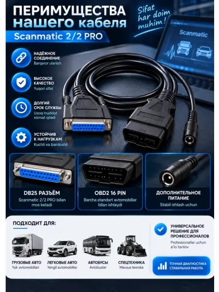 Кабель OBD2 для Сканматик 2/2 PRO, диагностический кабель для авто, адаптер - Диагностическое оборудование