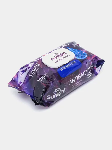 Влажные салфетки "Sunlight Antibacterial", антибактериальные, для рук и тела, 120 штук