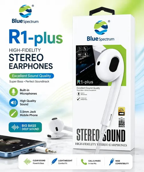 Проводные наушники ‘Blue Spectrum, R1-plus’ с микрофоном и кнопками регулировки громкости, 3,5 мм
