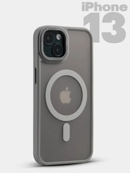 Чехол Окейси MagSafe, для iPhone 13, прозрачный, противоударный, силиконовый, серый