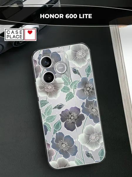 Чехол на Honor 600 Lite / Хонор 600 Лайт с принтом Blue Flower, прозрачный