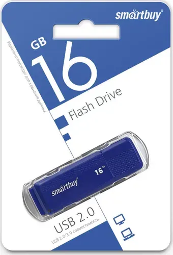 SmartBuy 16 ГБ USB-флеш-накопитель (SB16GBDK-B), USB 2.0, до 15 мб/сек, Пластик, синий
