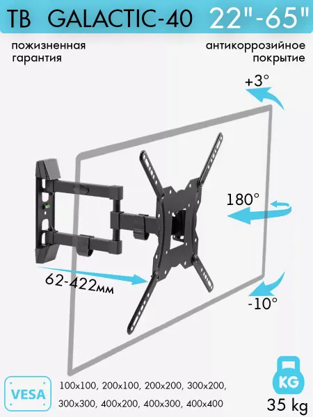 Kromax Кронштейн для телевизора 22-65" настенный GALACTIC-40