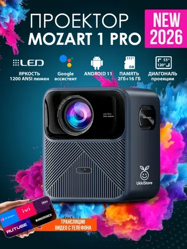 Проектор для фильмов Wanbo Mozart 1 Pro New, Android 11, 2Гб+16Гб, 1200 ANSI люмен, HDR10, звук 20Вт, синий (WPB84)