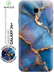 Силиконовый чехол на Samsung Galaxy J4+ с принтом "Синий мрамор с золотом"