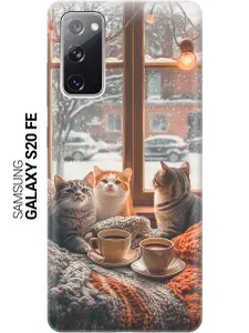 Силиконовый чехол на Samsung Galaxy S20 FE с принтом "Котики на подоконнике"