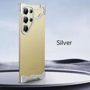 Металлический чехол с угловыми накладками для Samsung Galaxy S23 Ultra, защитная пленка для объектива камеры, без рамки, серебристый