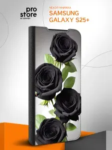Чехол книжка на Samsung Galaxy S25+ / Самсунг Галакси С25+ Черные розы