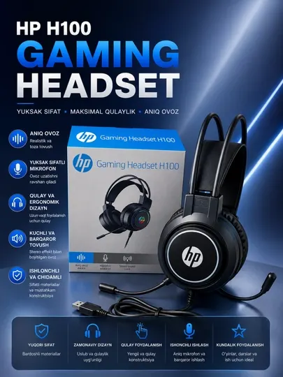 HP H100 Gaming Headset RGB Проводная Игровая Гарнитура с Микрофоном для ПК и Ноутбука