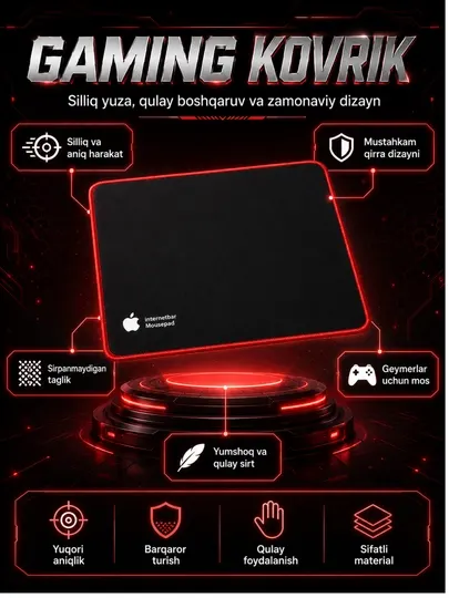 Коврик для мыши gaming mouse pad, чёрный, прошитые края, для компьютера и ноутбука