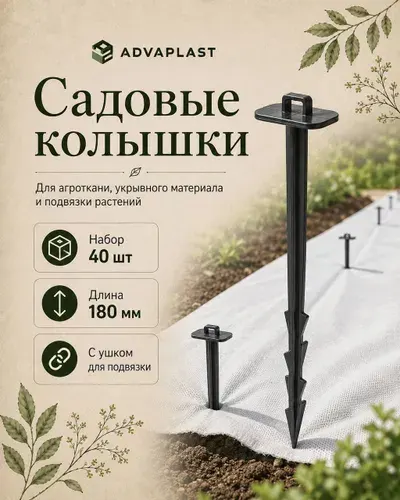 Колышки садовые ADVAPLAST 40 шт.,180 мм., для подвязки растений, помидор, крепления укрывного материала, агроткани, геотекстиля, палатки.