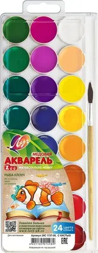 Краски акварельные медовые Луч Zoo 24 цвета c кистью