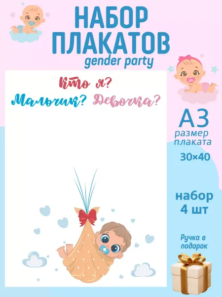 YVETTA Gender Party Гендер пати плакаты с наклейками