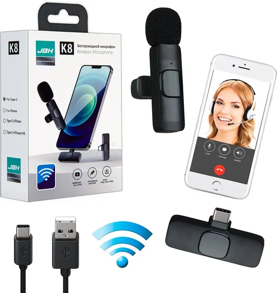 Микрофон петличный Bluetooth Type-С / Беспроводная петличка Wireless Bluetooth Microphone Type-C / Петличка для записи звука для смартфона