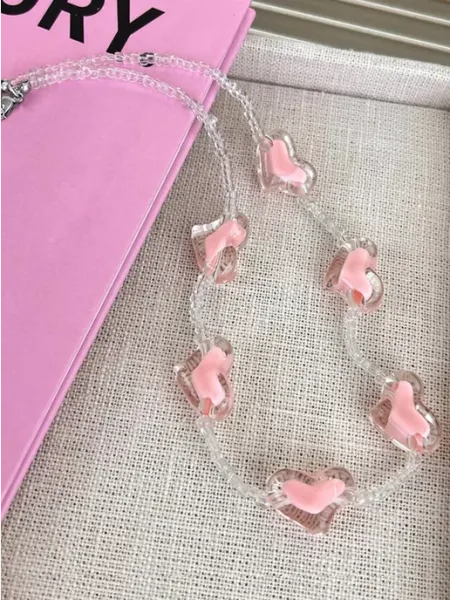 Бусы на шею сердечки акриловые мишки гамми Juicy Pink