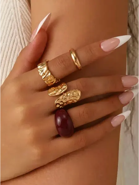 Кольца набор бордовое пластиковое и золотистые Glamfy