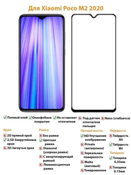 Защитное стекло для Xiaomi Poco M2 HD+ NeoMobile