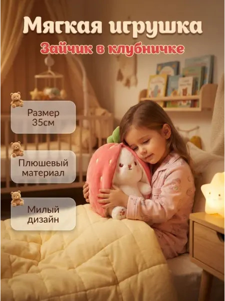 Мягкая игрушка кролик 35см клубника с молнией EasySmile