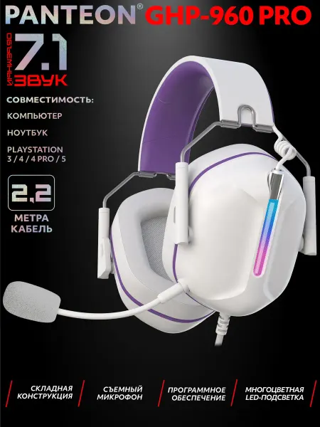 JETACCESS Наушники проводные для ПК PANTEON GHP-960 PRO White-Purple