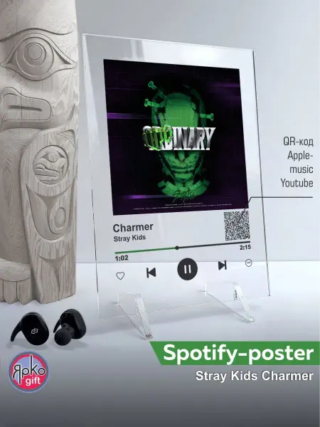 Ярко.gift Spotify постер Stray Kids песня на стекле подарок спотифай