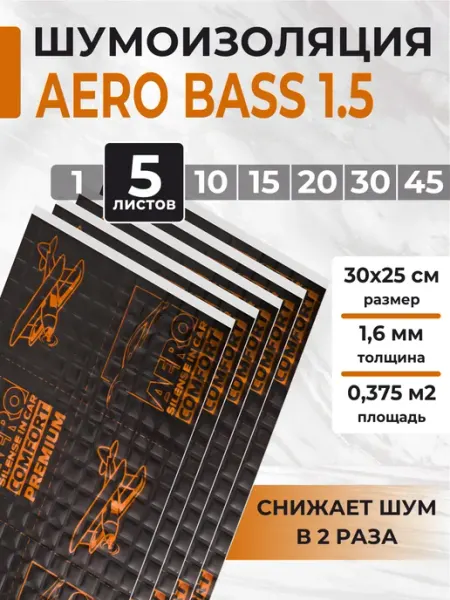 Виброизоляция шумоизоляция для авто AERO 1.5 - 5листов AERO BASS