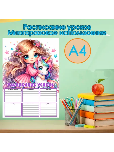 GIFT_ROOM Расписание уроков, А4, кукла, единорог